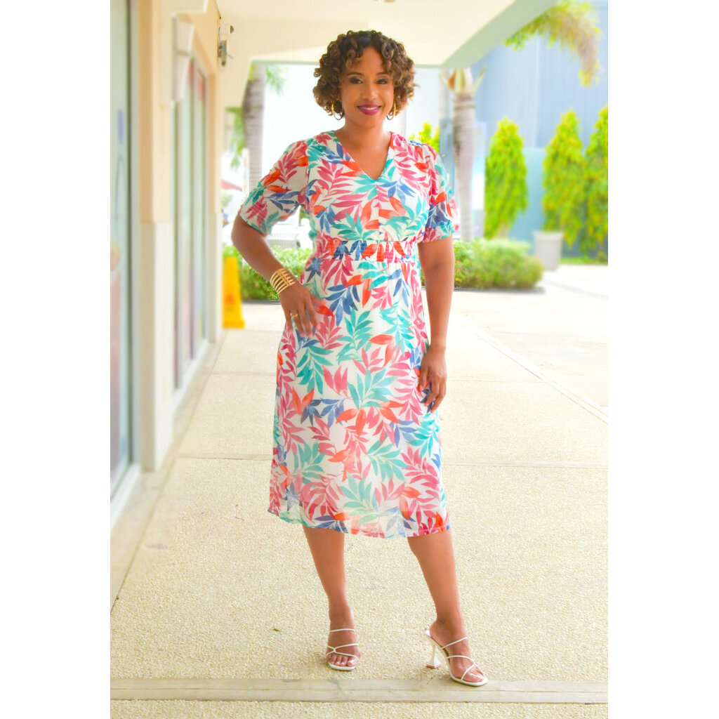 MIJO- Printed V- Neck Dress