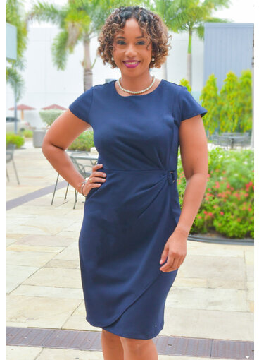 Sandra Darren REEDIO- Solid Faux Lap Dress with Buckle