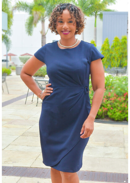 Sandra Darren REEDIO- Solid Faux Lap Dress with Buckle