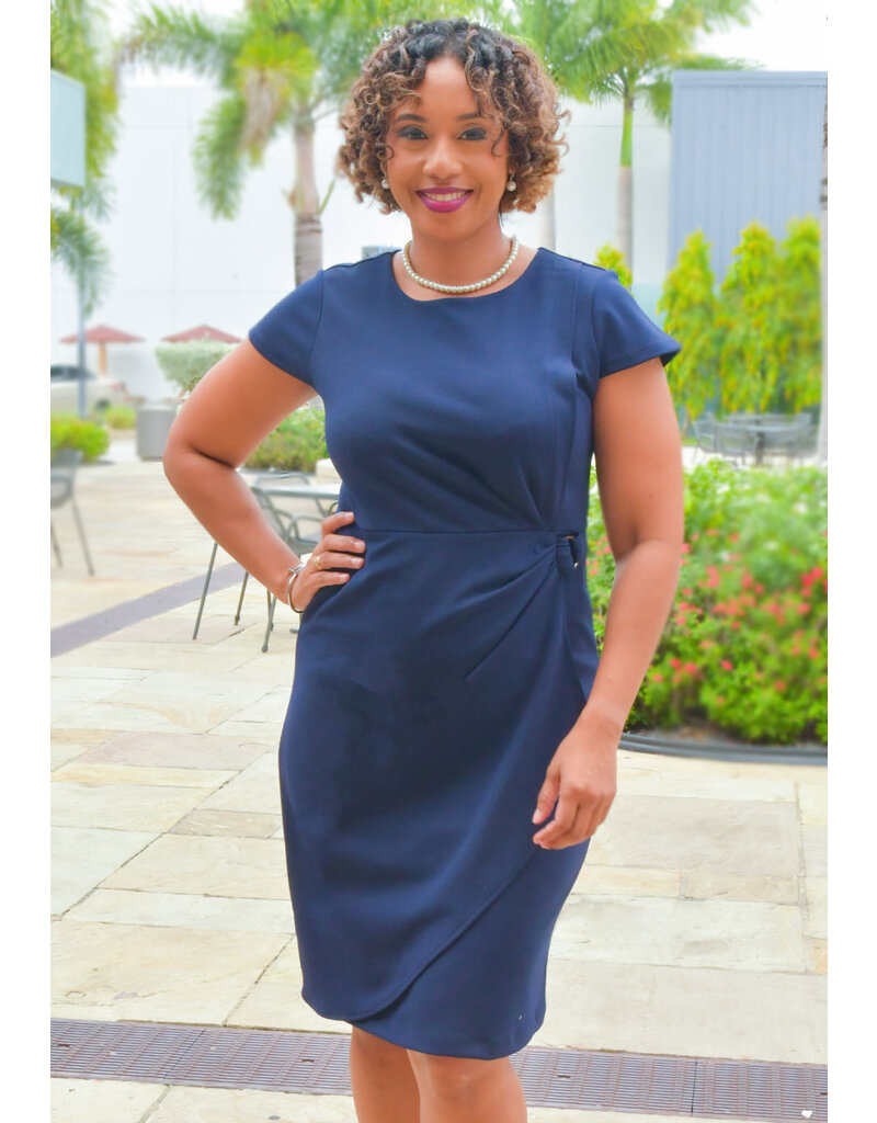 Sandra Darren REEDIO- Solid Faux Lap Dress with Buckle