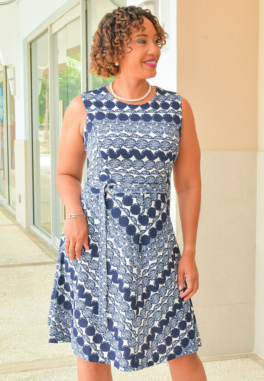 REIDEL- Circle Print Dress with Band - Harmonygirl.com