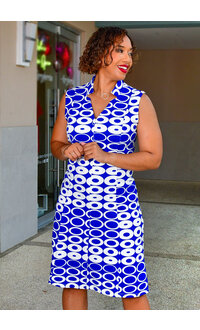 REKIA- Circle Printe V-Neck Dress