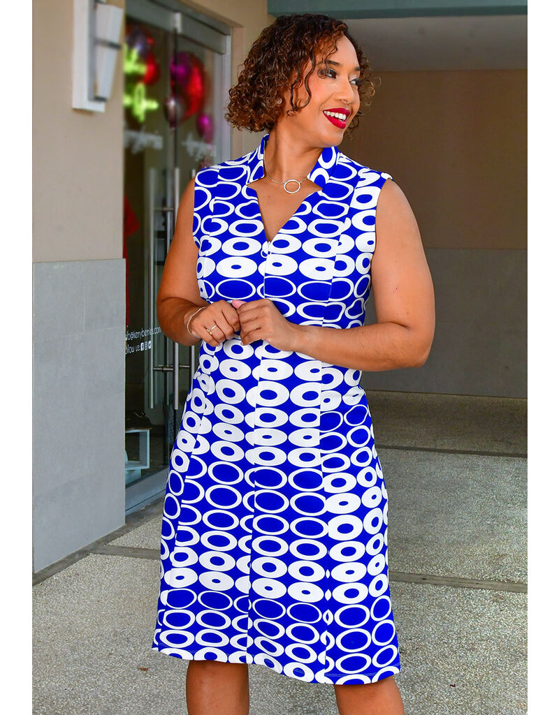 REKIA- Circle Printe V-Neck Dress