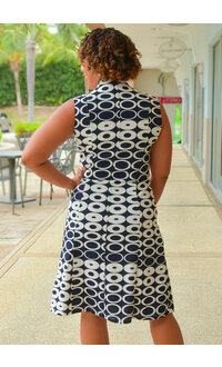 REKIA- Circle Printe V-Neck Dress