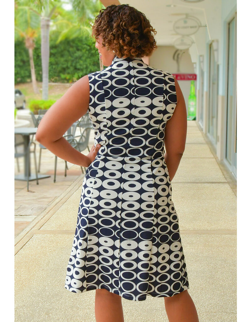 REKIA- Circle Printe V-Neck Dress