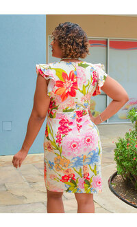 Sandra Darren RUFUS- Floral Dress with Double Frill Arms