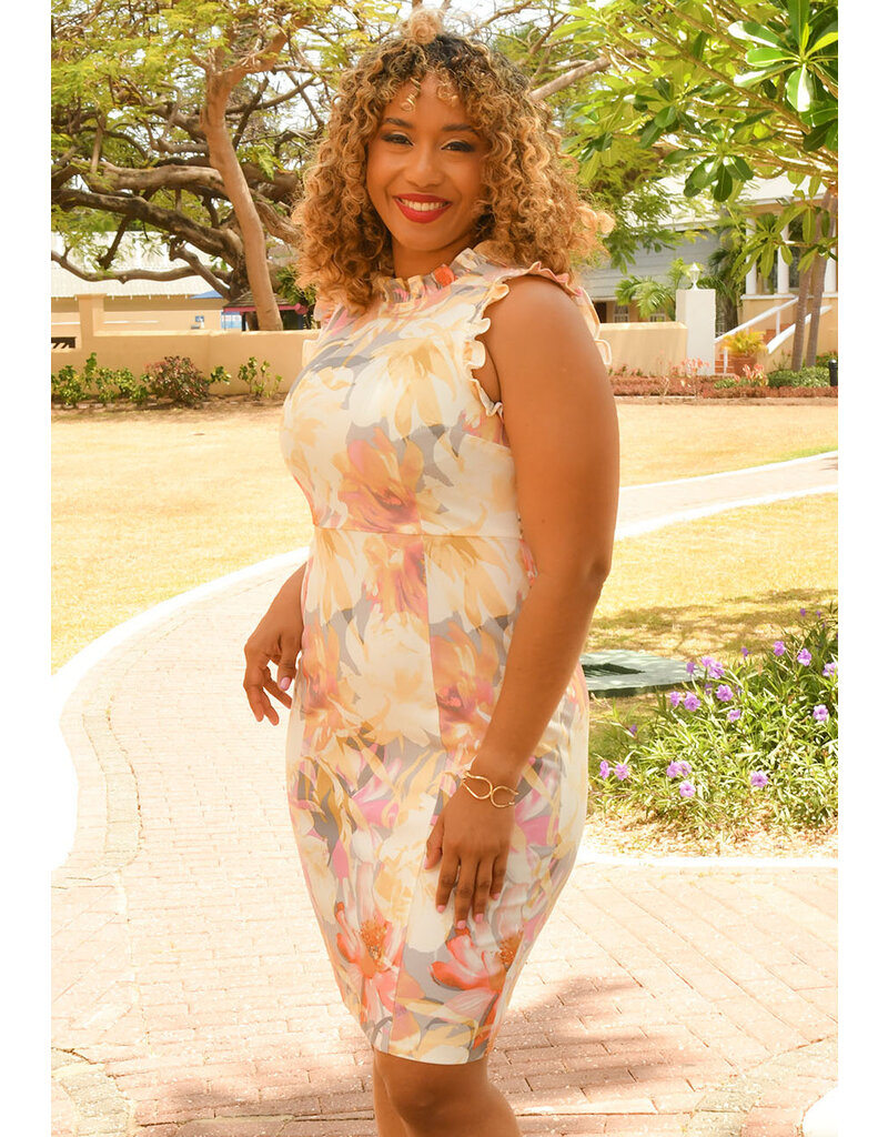 Sandra Darren RETIA- Printed Frill Arm Dress