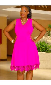 UHANA- Solid V Neck Floral Hem Dress
