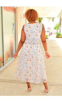 MARISSA OLIVIA FARNIA- Long Floral Dress with Pop Over