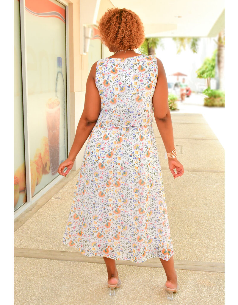 MARISSA OLIVIA FARNIA- Long Floral Dress with Pop Over