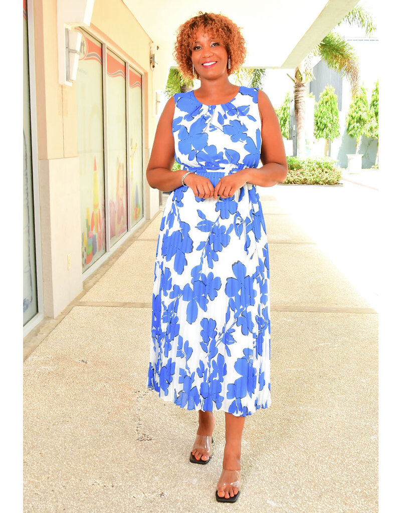 FIORE Long Floral Steam Pleat Dress with Band Harmonygirl