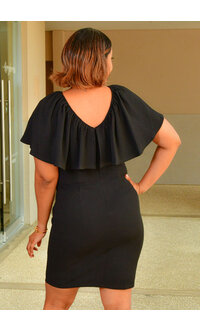 GLAMOUR RIKKO- Solid Cape Sleeve Dress with V-Back