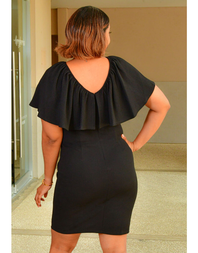 GLAMOUR RIKKO- Solid Cape Sleeve Dress with V-Back