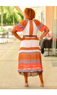 Maison Tara FOLLIO- Printed Long Dress with Puff Sleeves