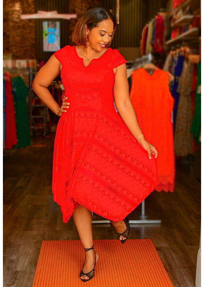 LAYNE- V Neck Cap Sleeve Dress