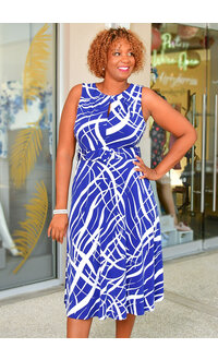 YAIR- Printed Armhole Dress with Belt