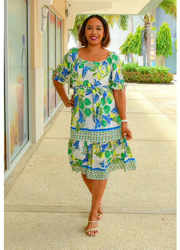 FIGUEROA & FLOWER KEYIA- Floral Square Neck Dress with Band