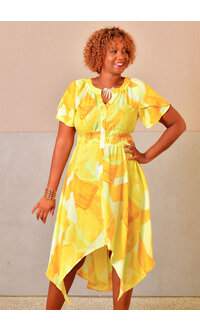 GLAMOUR KEYLA- Printed V-Neck Dress with Sleeves