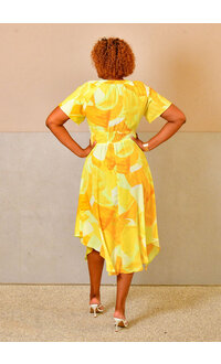 GLAMOUR KEYLA- Printed V-Neck Dress with Sleeves