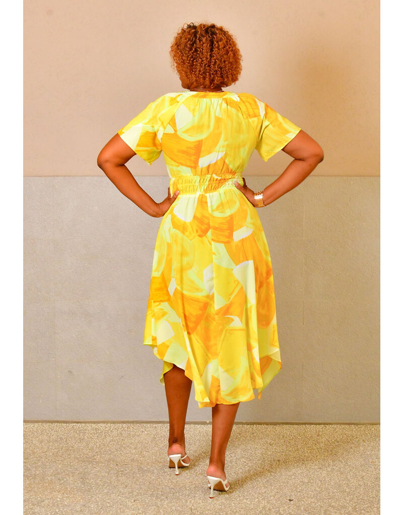 GLAMOUR KEYLA- Printed V-Neck Dress with Sleeves