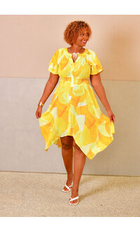 GLAMOUR KEYLA- Printed V-Neck Dress with Sleeves