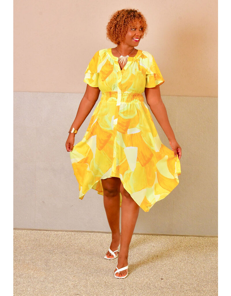 GLAMOUR KEYLA- Printed V-Neck Dress with Sleeves