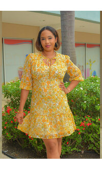 MARISSA OLIVIA FRILA- Printed 3/4 Balloon Sleeve Dress