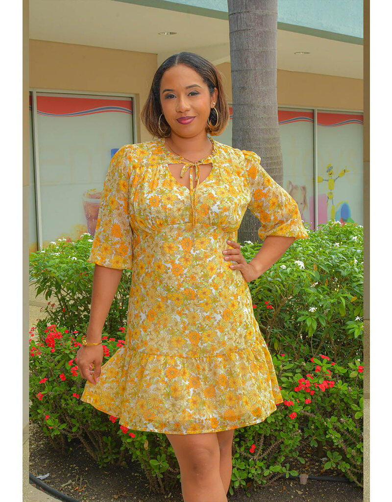 MARISSA OLIVIA FRILA- Printed 3/4 Balloon Sleeve Dress