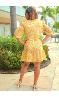 MARISSA OLIVIA FRILA- Printed 3/4 Balloon Sleeve Dress