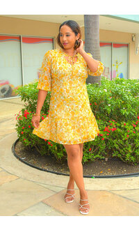MARISSA OLIVIA FRILA- Printed 3/4 Balloon Sleeve Dress