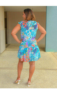Julia Jordan FLIA- Floral Print Button Down Frill Arm Dress