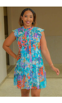 Julia Jordan FLIA- Floral Print Button Down Frill Arm Dress