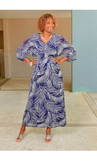 HARPER 241 MARTA- Long Printed 3/4 Sleeve Dress