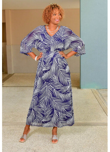 HARPER 241 MARTA- Long Printed 3/4 Sleeve Dress