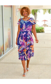 Signature MARIONA- Printed Cap Sleeve Dress with Tie