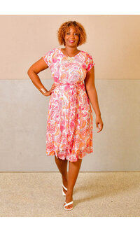 HARPER 241 MARIONA- Printed Cap Sleeve Dress with Tie