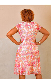 HARPER 241 MARIONA- Printed Cap Sleeve Dress with Tie