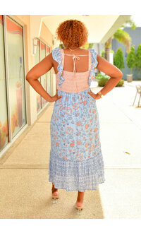 MARISSA OLIVIA GUS- Printed Square Neck Dress with Ruff Strap