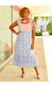 MARISSA OLIVIA GUS- Printed Square Neck Dress with Ruff Strap