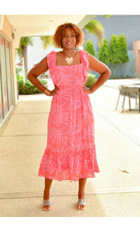MARISSA OLIVIA GUS- Printed Square Neck Dress with Ruff Strap