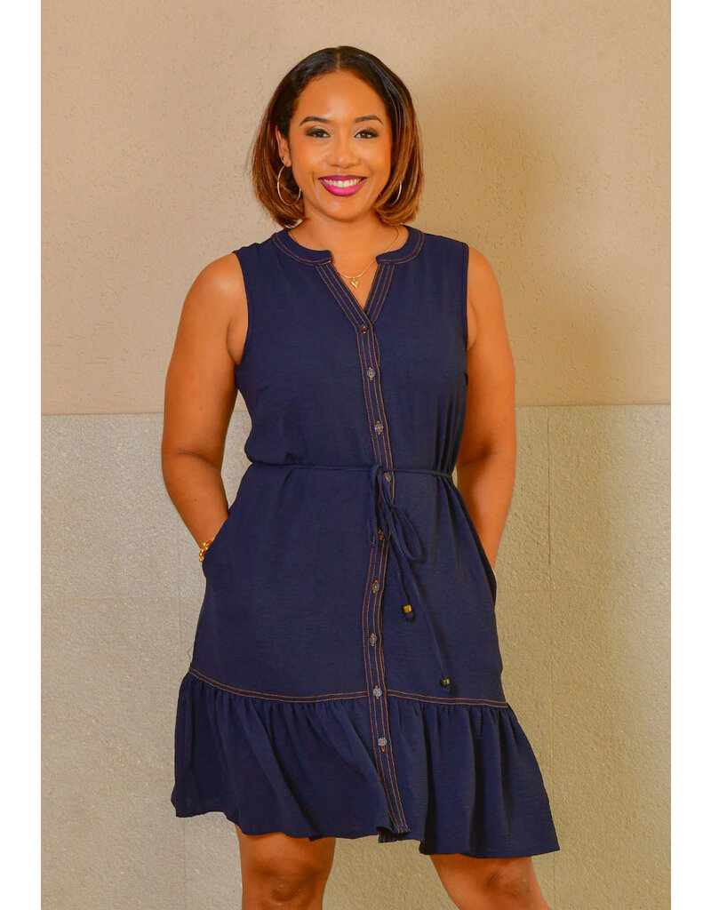 Navy frill hem dress hotsell
