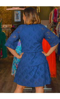 KIBBY- Eyelet Design Dress with Split Neck