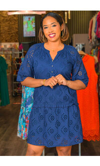 KIBBY- Eyelet Design Dress with Split Neck