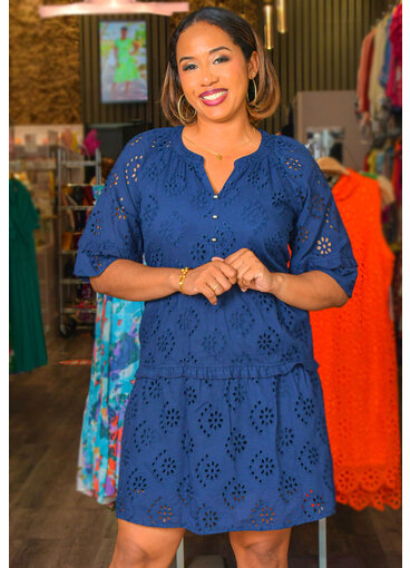 KIBBY- Eyelet Design Dress with Split Neck