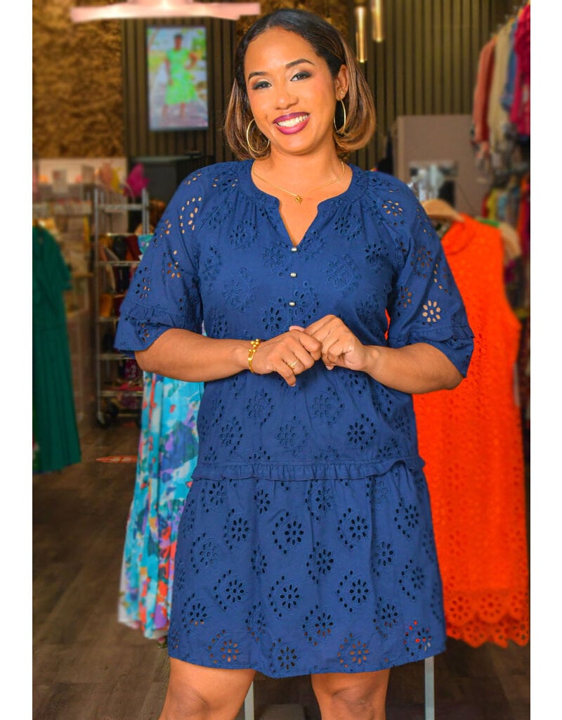 KIBBY- Eyelet Design Dress with Split Neck