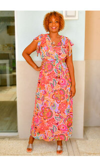 FURUQ- Long Printed Dress with Frill Arms