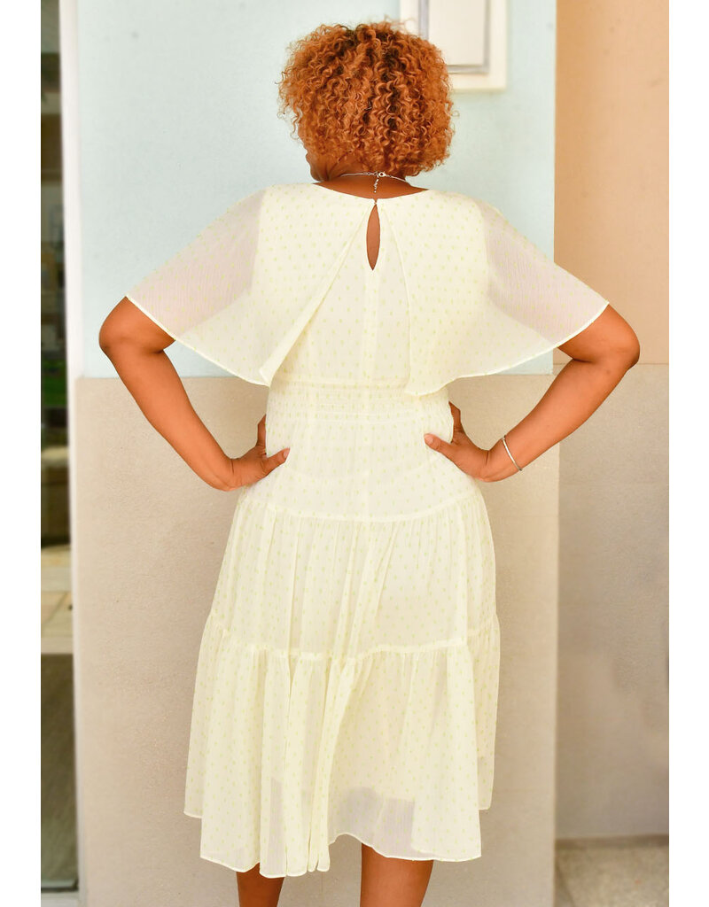 Maison Tara FILUN-Printed Cape Dress with Elastic Waist