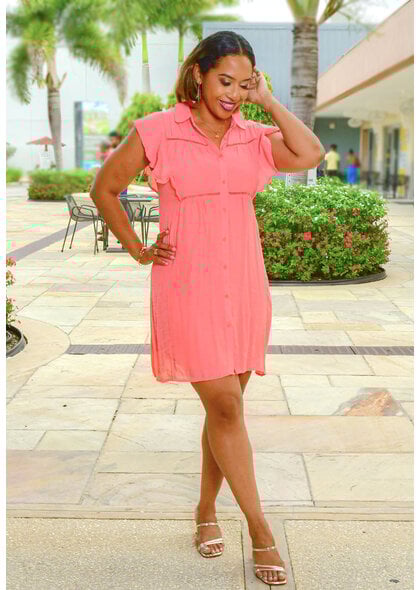 MARISSA OLIVIA GALA- Solid Button Down Collar Dress