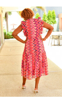 Sandra Darren FAWZI- Printed Dress with Frill Arms & Neck