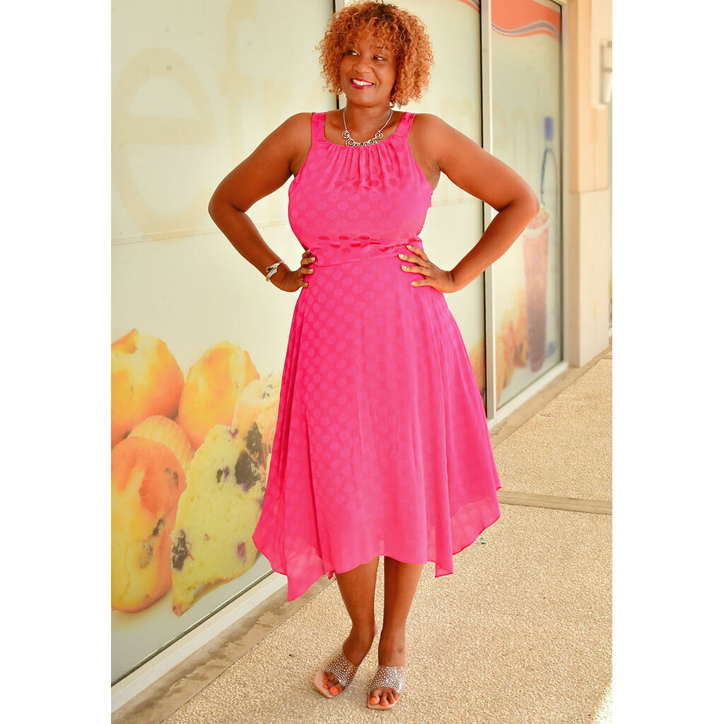 FASHANA- Solid Circle Design Round Neck Dress